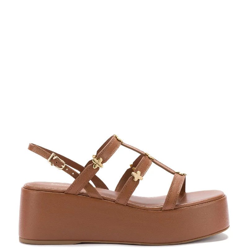 Sleek Style Discounts Harmony Flatform Sandal In Caramel Leather