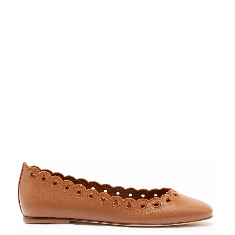Modern Fashion Loafers Meghan Broderie Flat In Caramel Leather