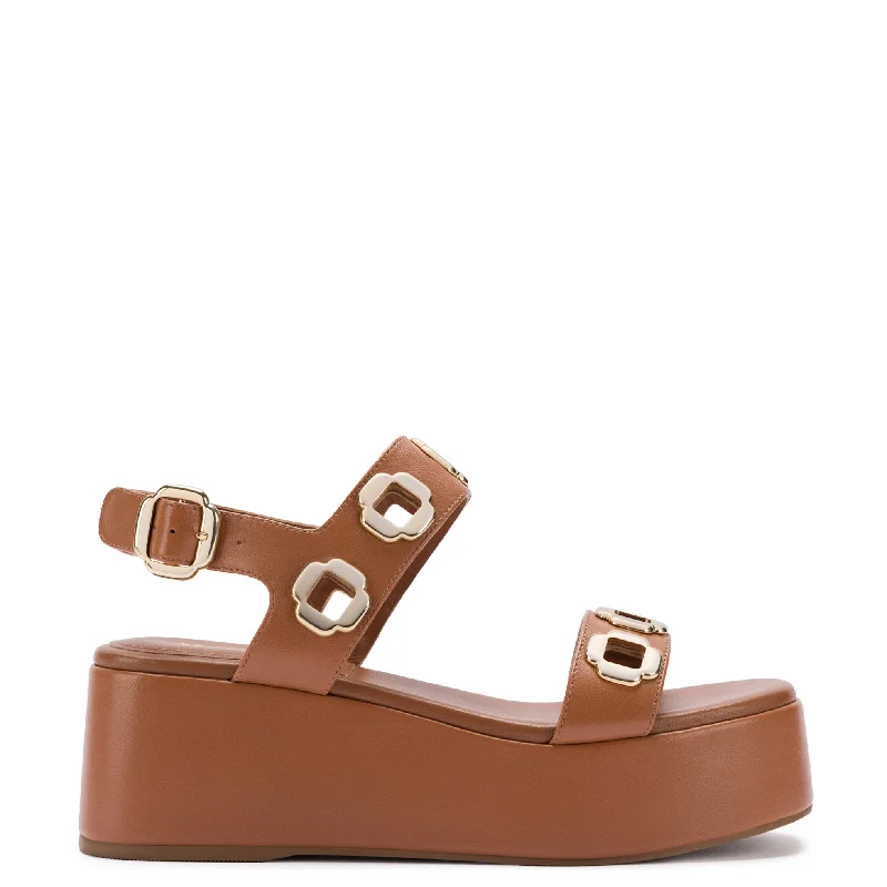 Cozy Comfort Style Sale Milan Flatform Sandal In Caramel Leather