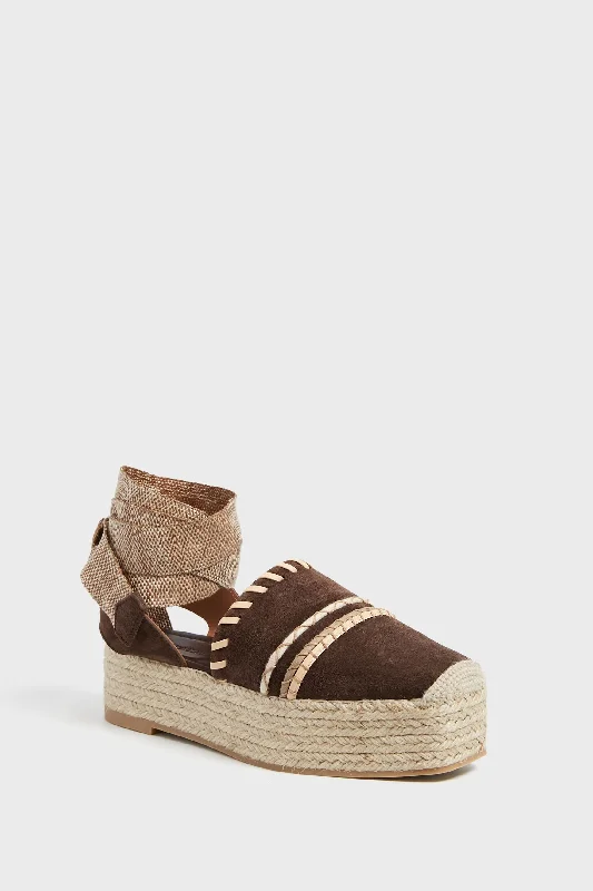 Sporty Fashion Offers Dark Brown Stitch Detail Espadrilles