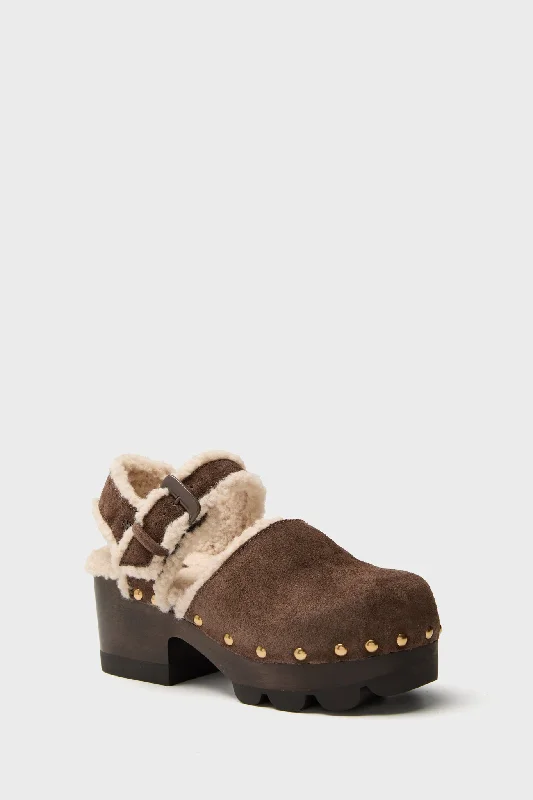 Comfortable Work Shoes Deep Espresso Shearling Clog