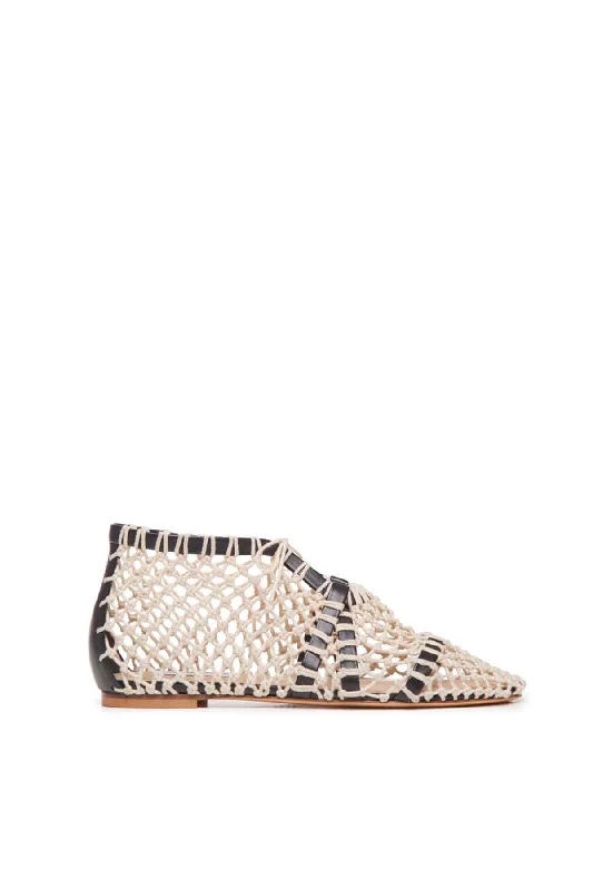 Luxury Casual Deals Sage Flat Shoe in Cream Crochet & Nappa Leather