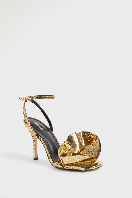 Comfortable Flat Feet Shoes Gold Cracked Metallic Leather Penelope Sandals