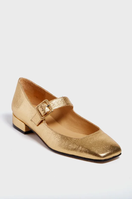 Comfortable Minimalist Shoes Gold Leather Low Mary Janes
