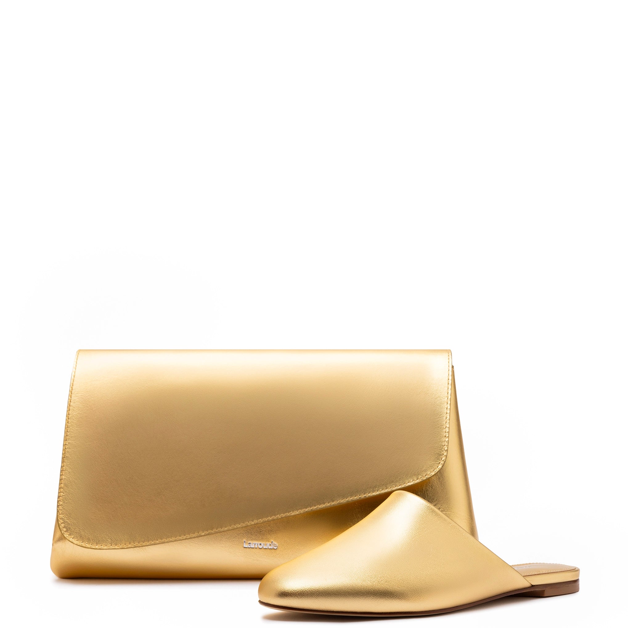 Relaxed Style Deals Venice Flat Mule and Pouch Kit In Gold Metallic Leather