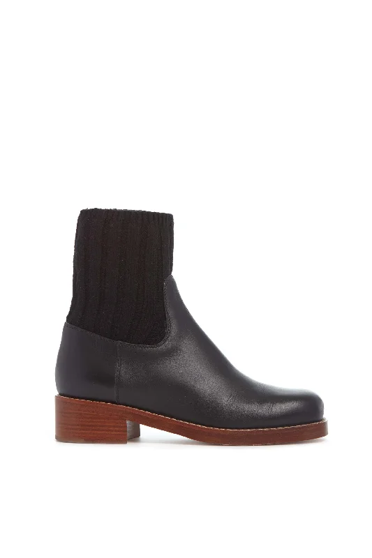 End-Of-Season Clearance Hobbes Sock Boot in Black Leather & Cashmere