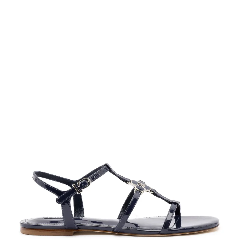 Classic Elegance Sales Hana Flat In Navy Patent Leather