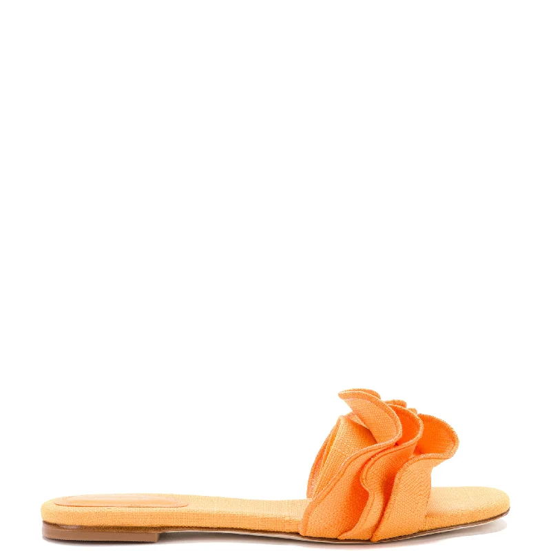 Edgy Fashion Deals Ivy Ruffle Flat Mule In Mango Raffia