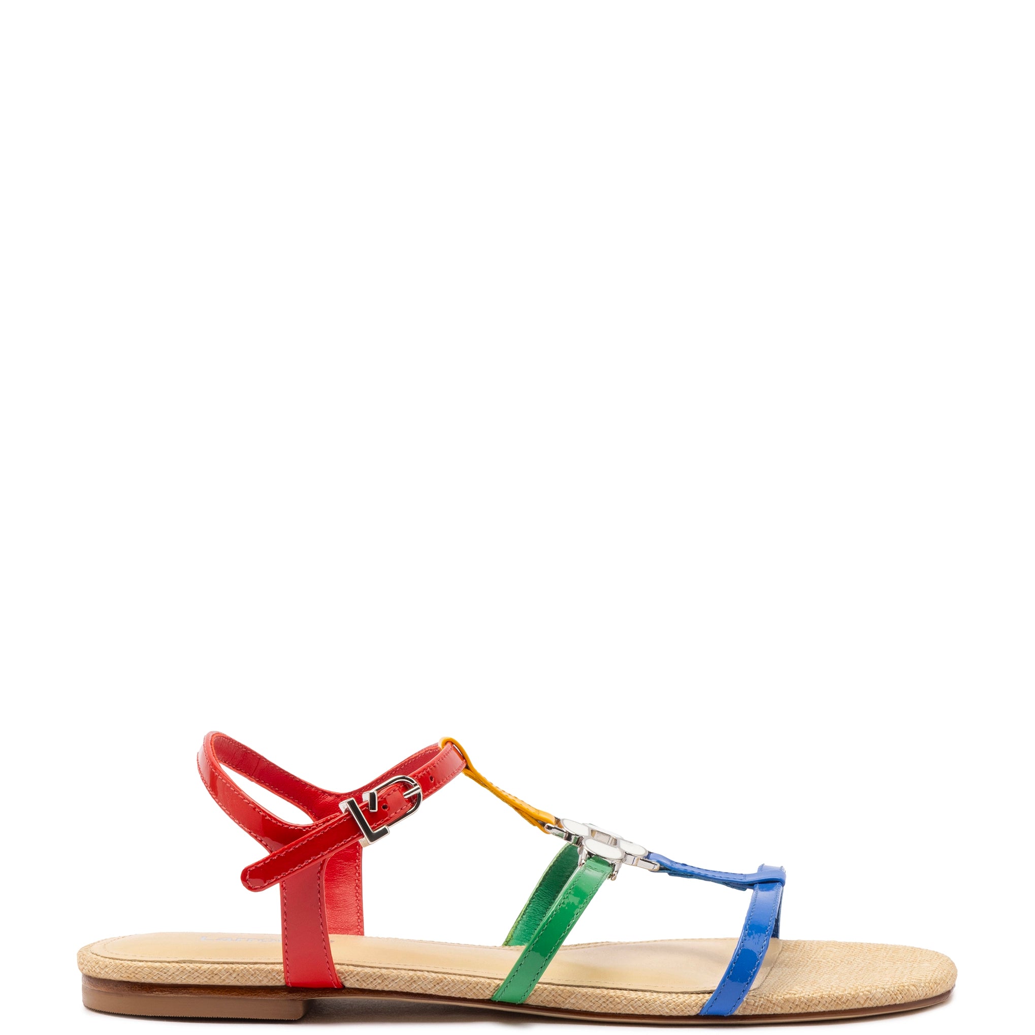 Ends Soon Hana Flat Sandal In Multicolor Patent Leather and Raffia