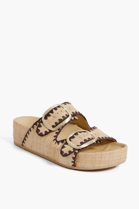 Comfortable Trendy Shoes Natural and Dark Brown Straw Theo Two Band Sandal