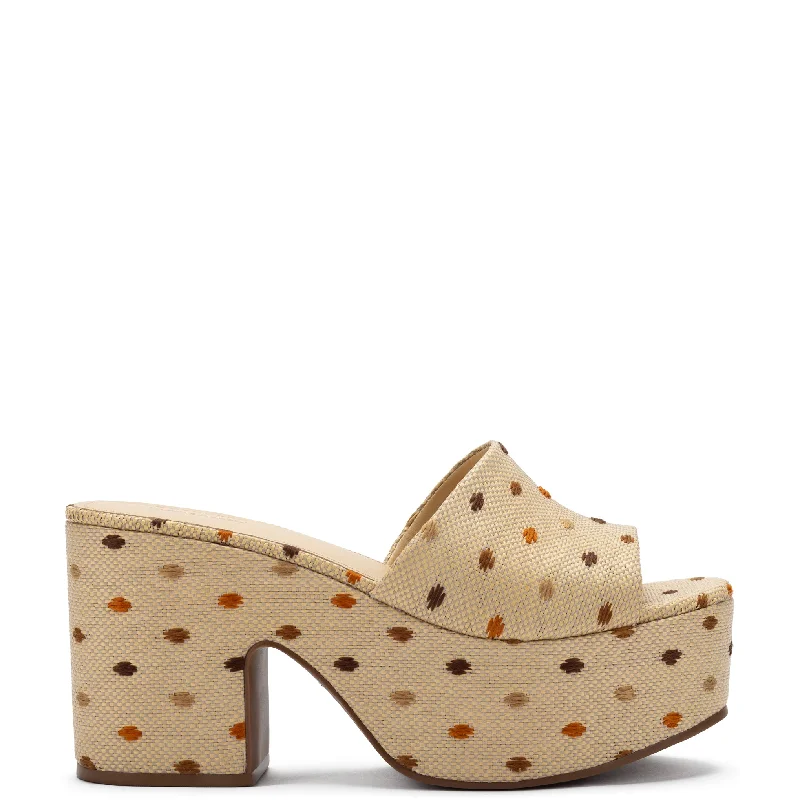 Urban Elegance Deals Miso Platform Sandal In Natural Raffia and Polka Dot Emboridery