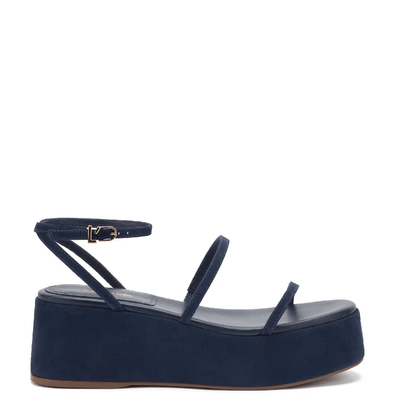 Classic Modern Offers Gio Flatform Sandal In Navy Suede