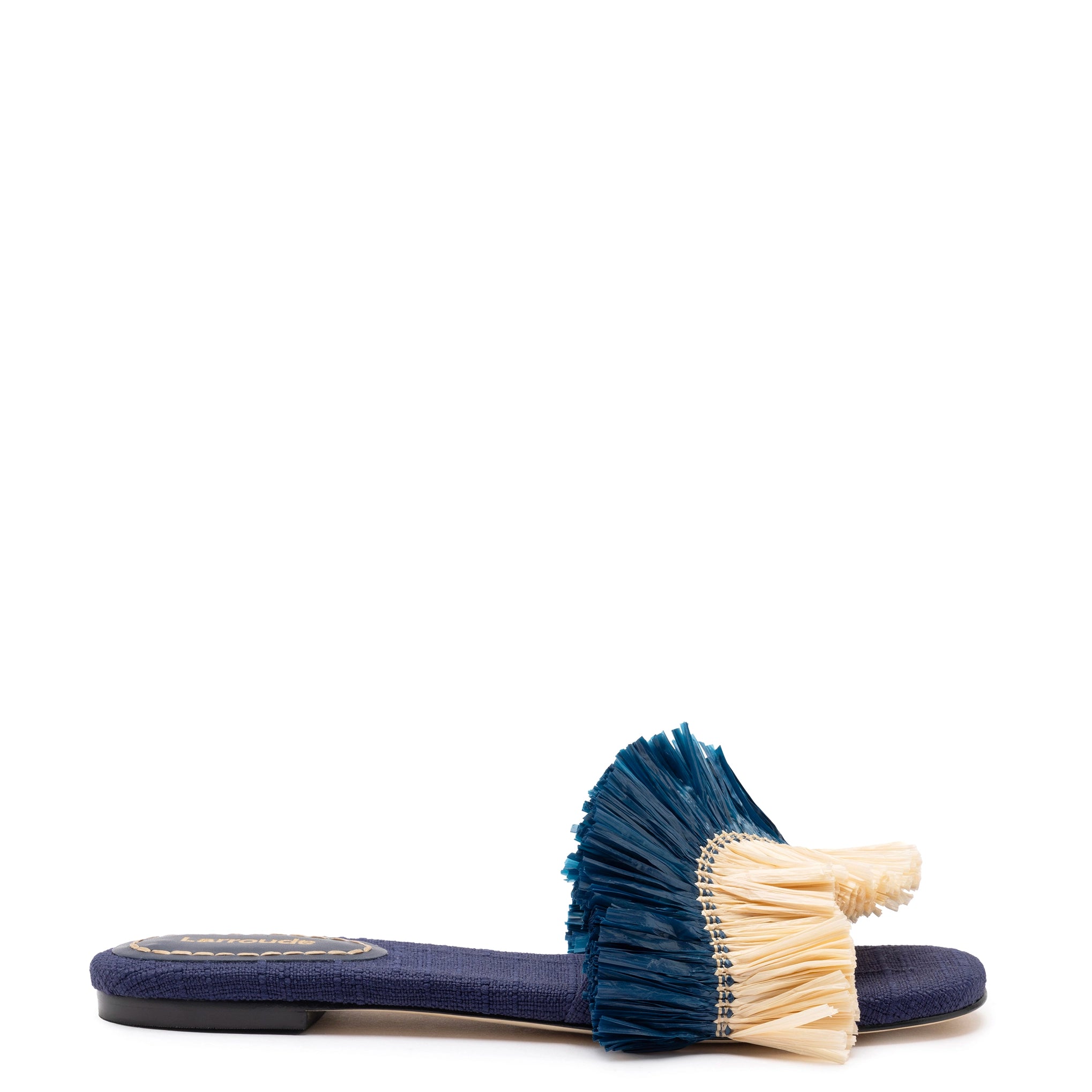 Budget Friendly Ivy Fringe Flat In Navy Raffia