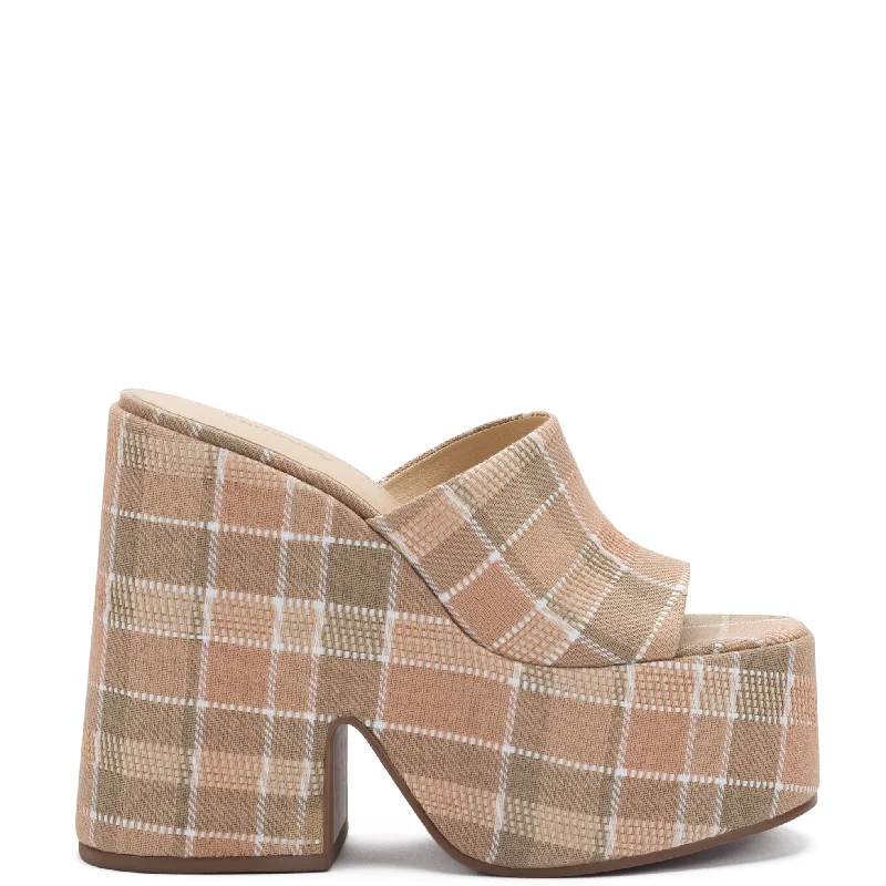 Trendy Outdoor Casual Shoes Wanda Platform Mule In Neutral Plaid Raffia