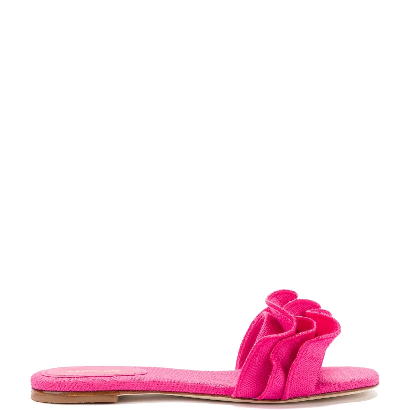 Vintage Style Deals Ivy Ruffle Flat Mule In Pink Raffia