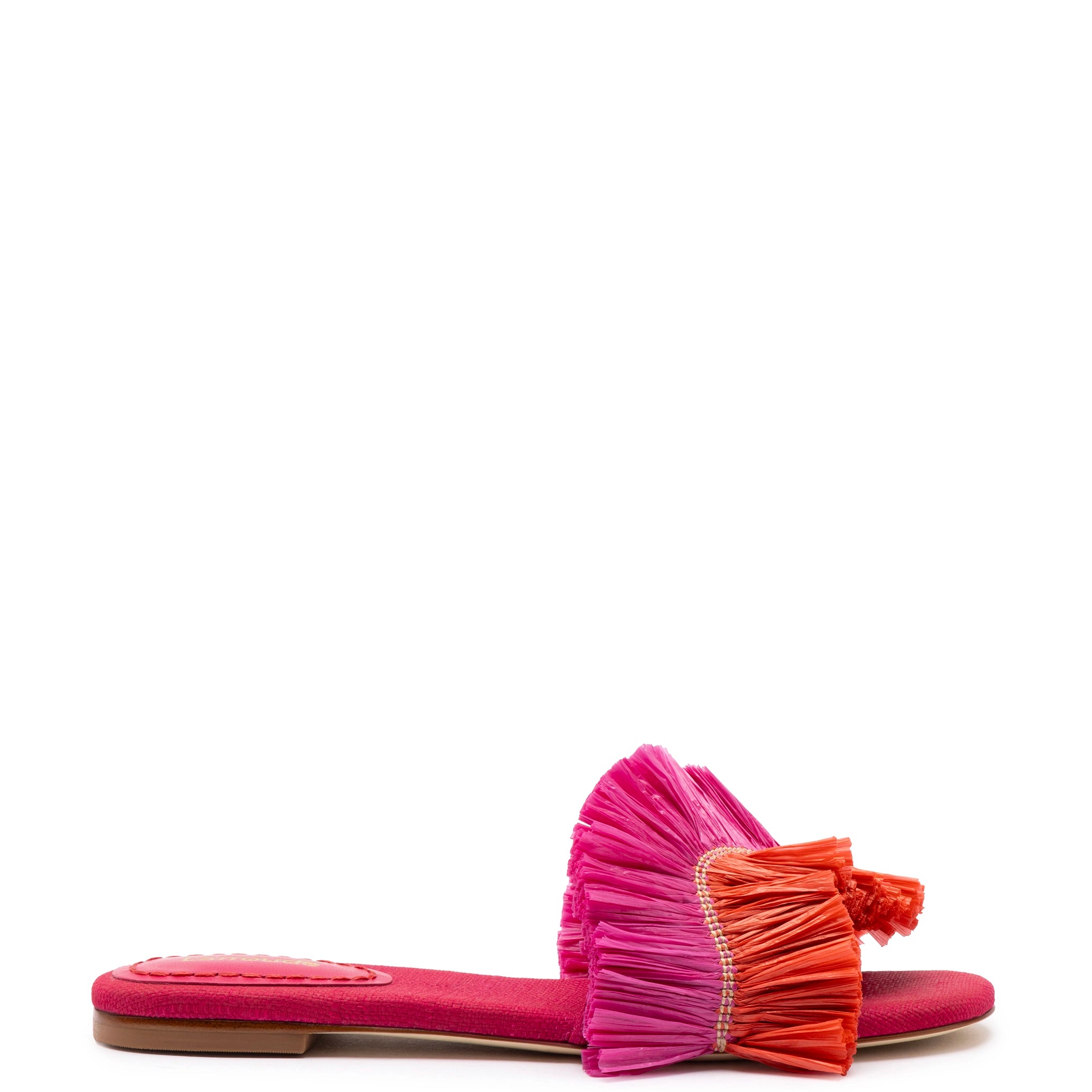 Budget Saver Ivy Fringe Flat In Pink and Orange Raffia