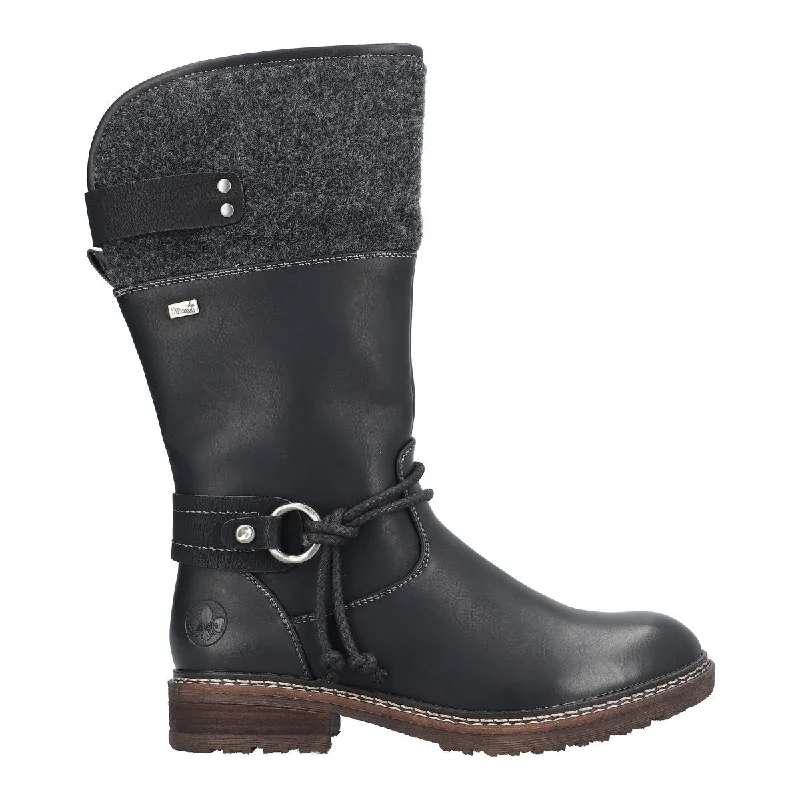 Sale For Women Rieker Women's 94774-00 Dominika Black Leather Waterproof
