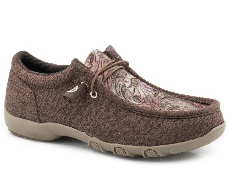Cozy Chic Promotions Roper Womens Brown Fabric Chillin Tooled Loafer Shoes
