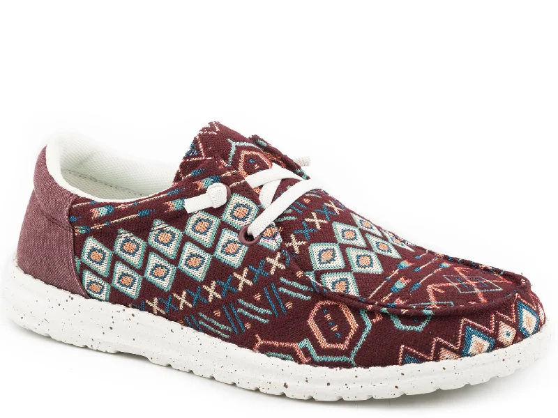 Statement Fashion Offers Roper Womens Wine Fabric Hang Loose Aztec Loafer Shoes