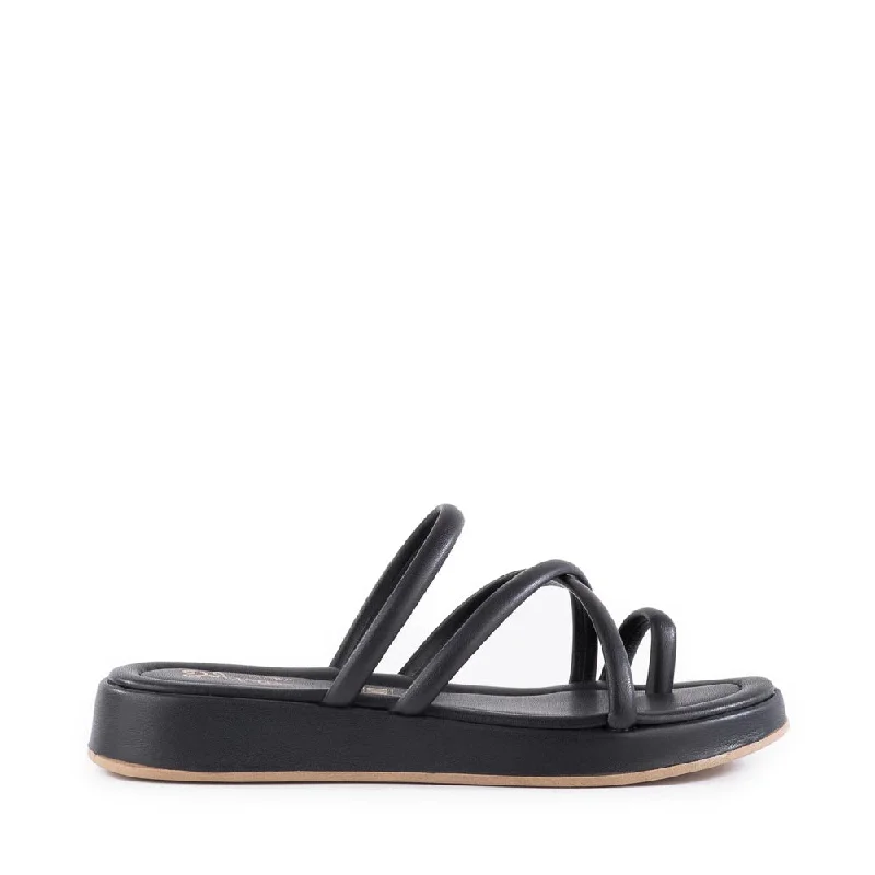 Chic And Edgy Rule The World Sandal in Black from Seychelles