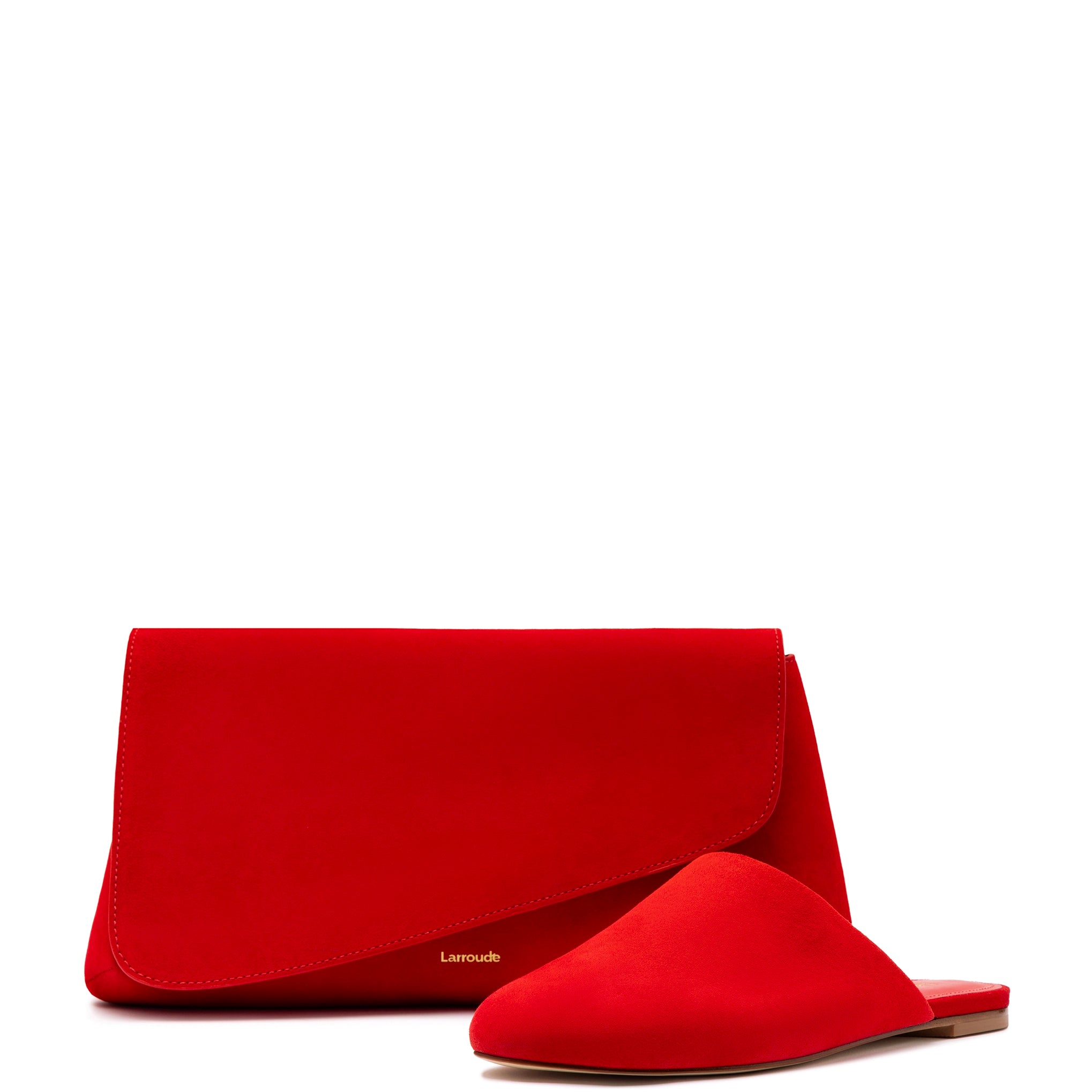 On-Trend Fashion Offers Venice Flat Mule and Pouch Kit In Scarlet Suede