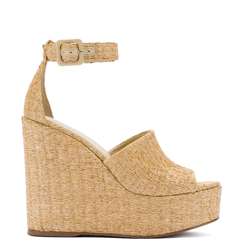 Discover Promotions Larroudé x Jennifer Fisher Wedge Sandal In Sepia Raffia