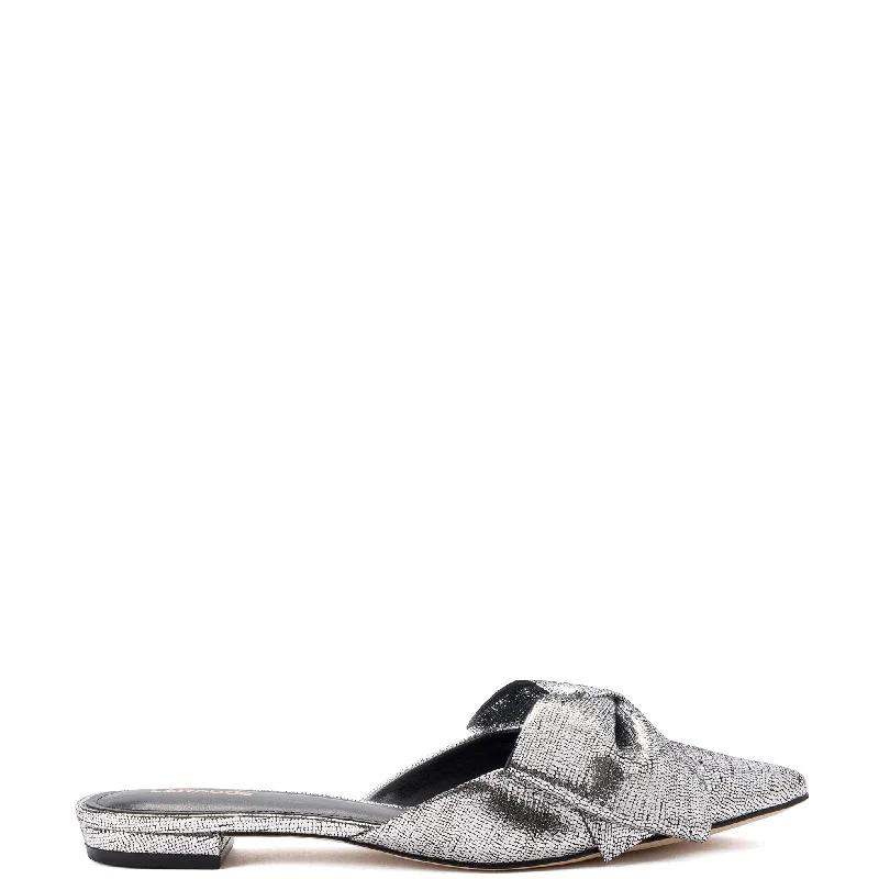 Cozy Indoor Slippers Deals Elle Flat Mule In Silver Cracked Metallic Leather