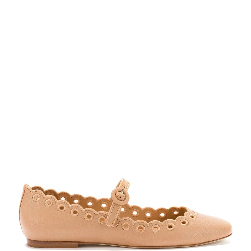 Chic Style, Always In Vogue Blair Broderie Ballet Flat In Tan Leather