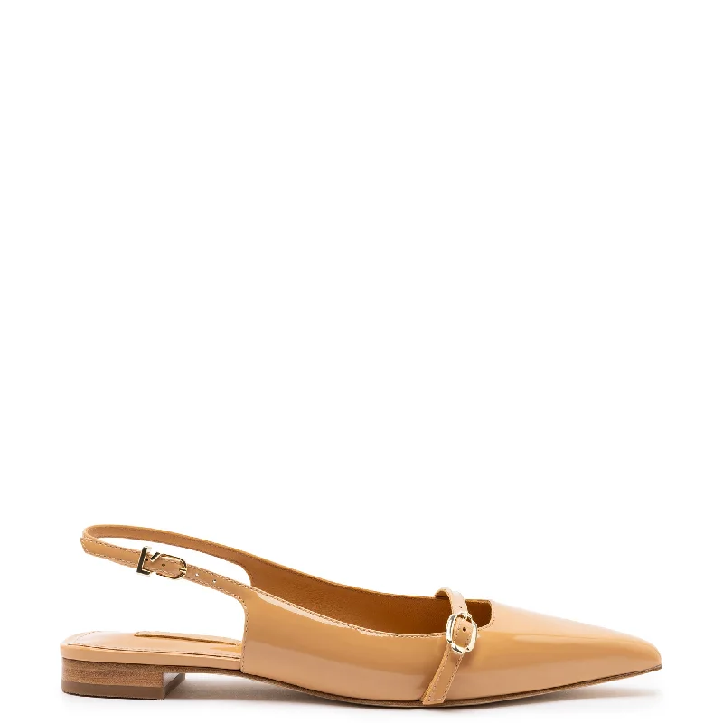 Comfortable Dress Shoes Ines Flat In Tan Patent Leather