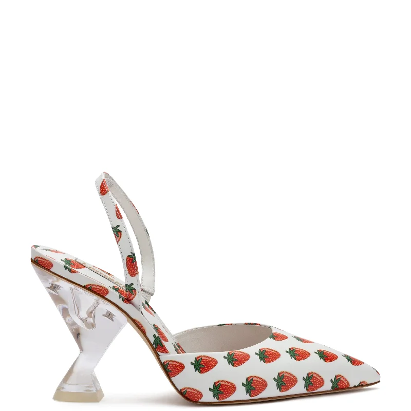Modern Flat Shoes Offers Gaga Pump In White and Strawberry Print Leather