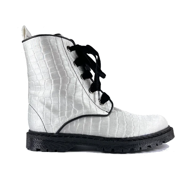 Soft Sole Shoes Discount 'Billie' vegan combat boot by Zette Shoes - white croc