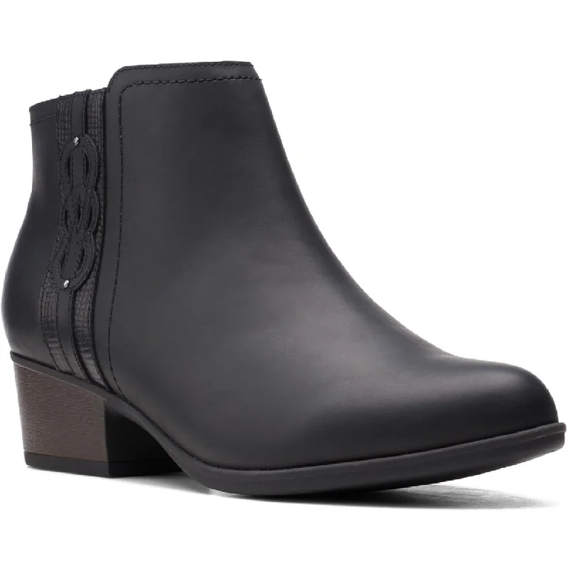 New In This Season Clarks Womens Adreena Lilac Leather Block Heel Ankle Boots