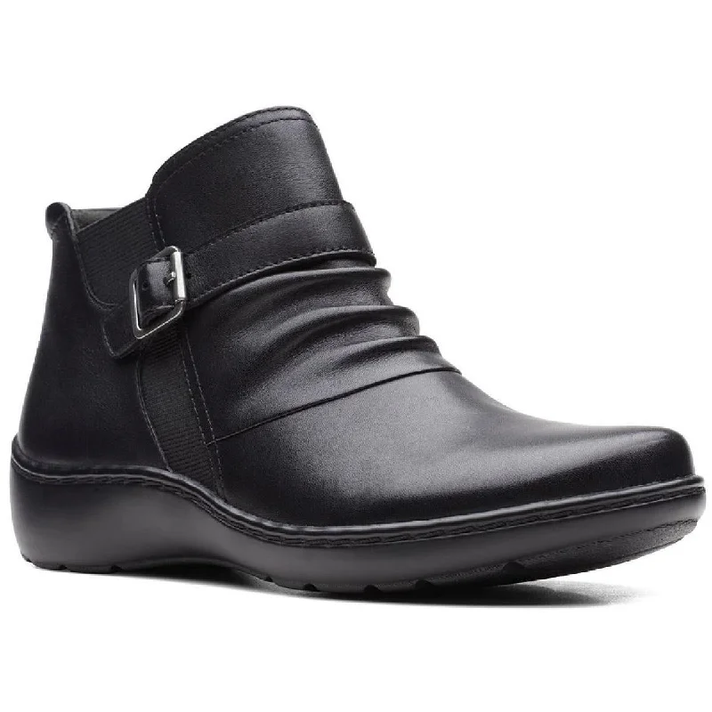 Sleek Dress Shoes Deal Clarks Womens Cora Rouched Leather Wedge Ankle Boots