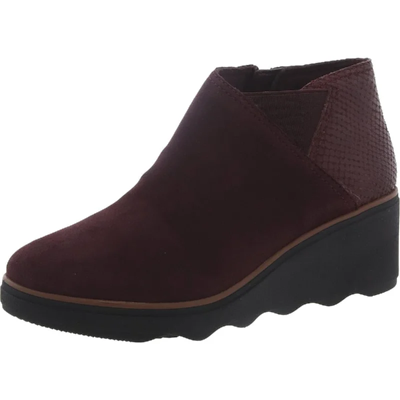 Top Brand Discounts Clarks Womens Mazy Harwich Suede Mixed Media Wedge Boots