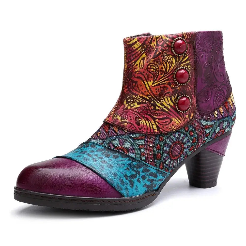 Feminine Style Promotions Embi - Colorful Retro Embroidered leather  Booties