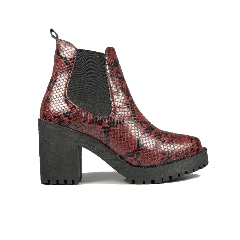 Travel-Friendly Footwear Promotion 'Evie' Boots by Zette Shoes - Burgundy Snakeskin