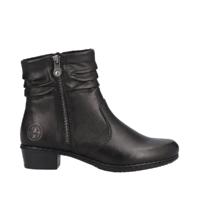 Statement Boots Offer Rieker Women's Fabiola 56 Zip Up Ankle Boot Black / Blacked Milled Nappa Statement Boots Offer Rieker Women's Fabiola 56 Zip Up Ankle Boot Black / Blacked Milled Nappa
