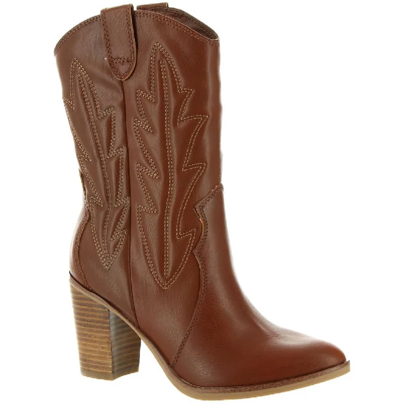 Chic And Trendy Mia Womens Raylyn Faux Leather Mid-Calf Cowboy, Western Boots