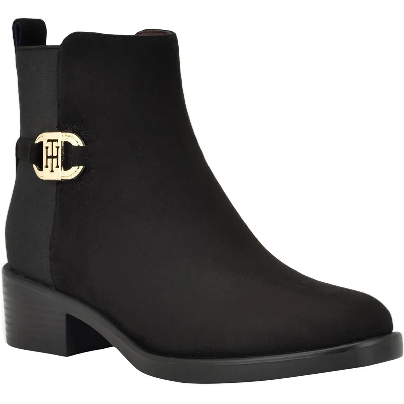New Arrivals Tommy Hilfiger Womens Imiera Faux Suede Mixed Media Ankle Boots
