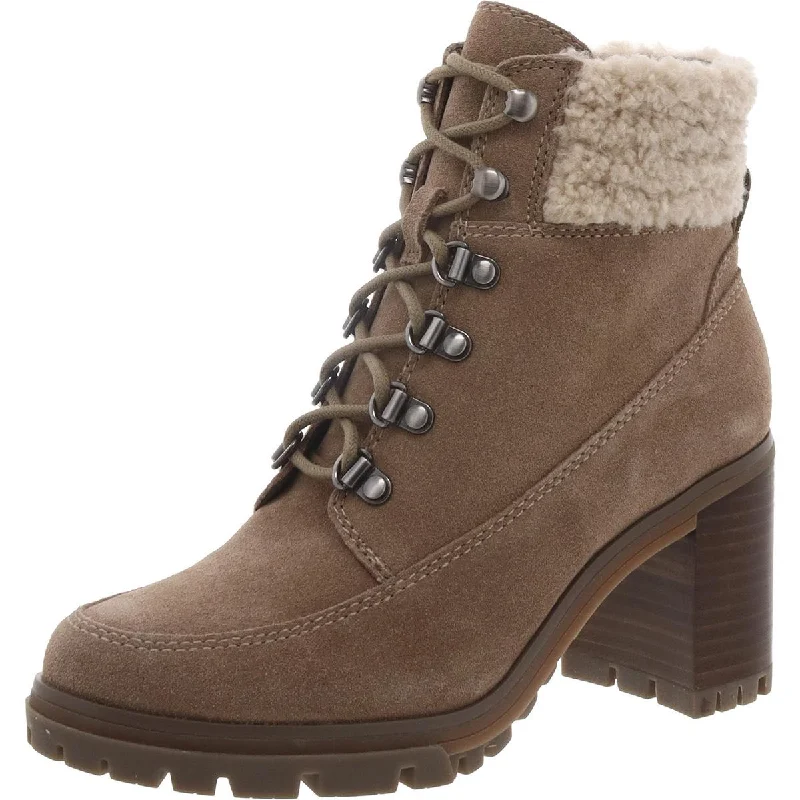 Stylish Shoe Discounts Vince Camuto Womens Donenta4 Leather Faux Fur Trim Combat & Lace-Up Boots