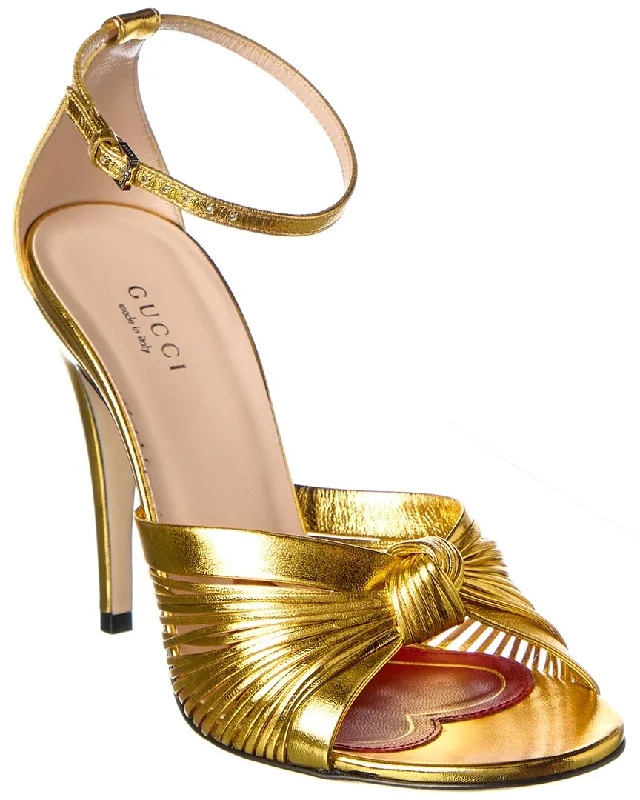 Edgy Fashion Deals Gucci Crawford Metallic Leather Sandal
