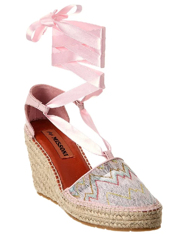 Sleek Dress Shoes Deal Missoni Canvas & Leather Wedge Sandal
