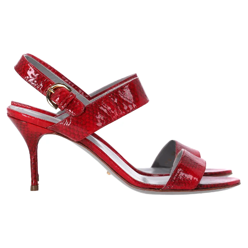 Sale Clearance Sergio Rossi Ankle Strap Printed Sandals in Red Patent Leather