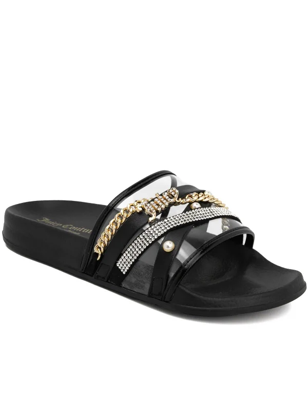 Trend Forward Threads STYX Womens Faux Leather Embellished Slide Sandals