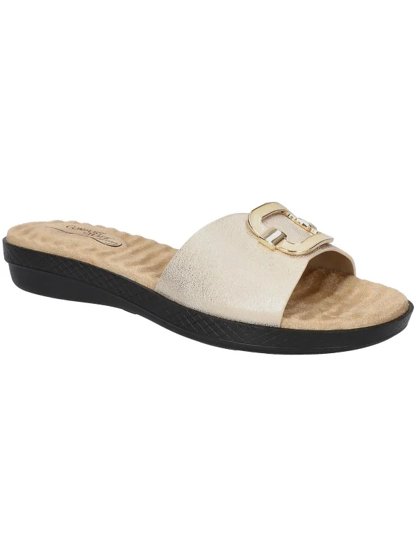 Stylish Looks Sunshine Womens Metallic Slip On Slide Sandals