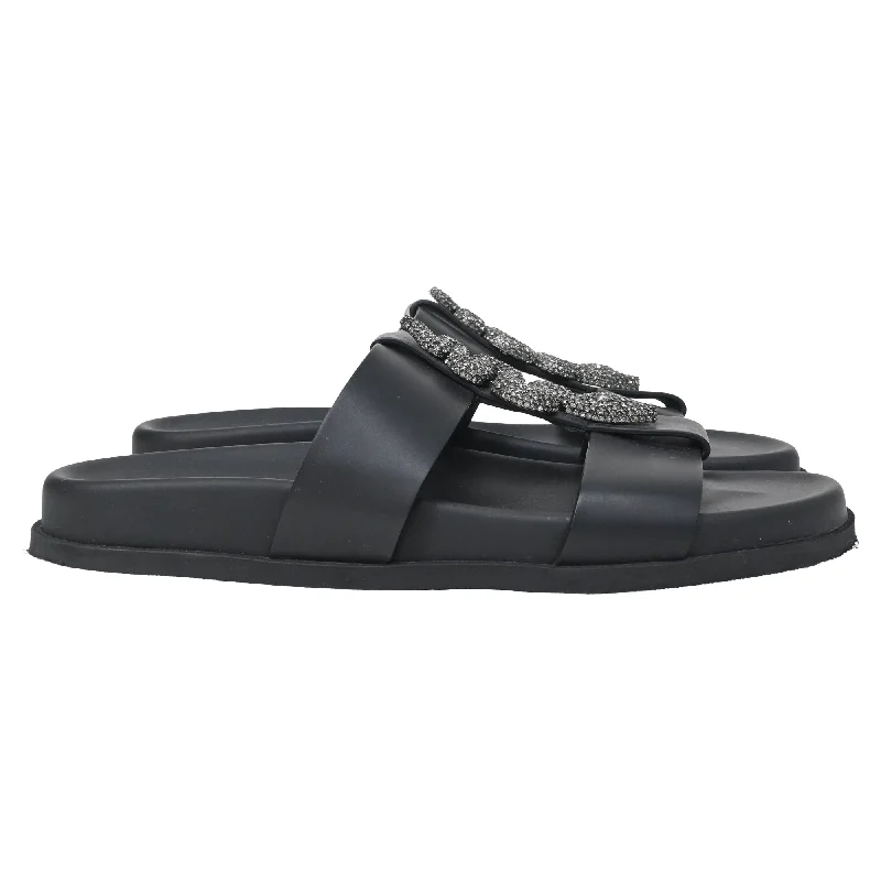 Stylish Casual Footwear Valentino Garavani Snake Embellished Sandals in Black Calf Leather