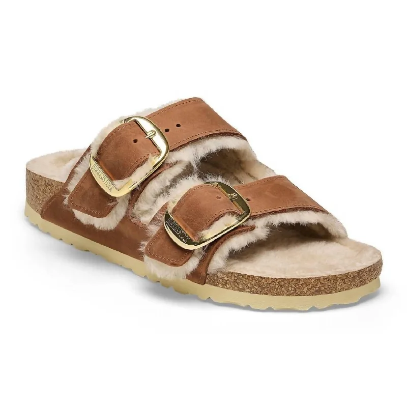 Casual Slip-Ons Promotion Women's Arizona Big Buckle Shearling Sandals - Narrow In Cognac
