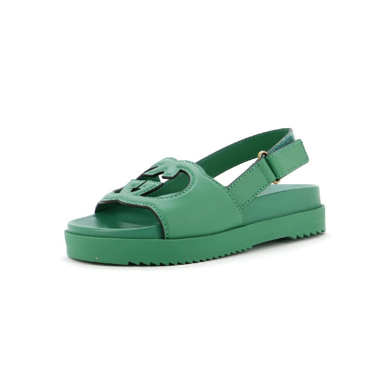 Early Bird Offer Women's Interlocking G Cut-Out Slingback Sandals Leather