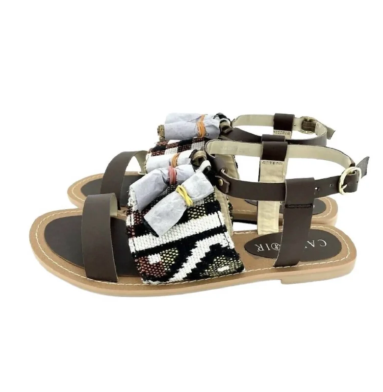 Ultra-Soft Flats Deal Women's Leather Tassels Strappy Flat Sandals In Brown