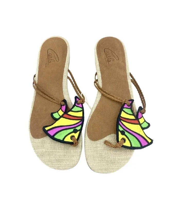 Versatile Shoes Promotion Women's Multi Color Fish Embroidery Thong Sandals In Multicolor